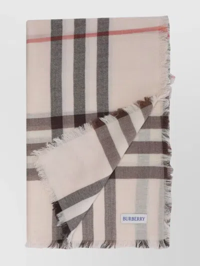 Burberry Checked Pattern Fringed Edges Lightweight Fabric Scarf In Neutral