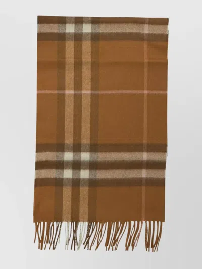 Burberry Checked Pattern Scarf Fringed Edges In Brown