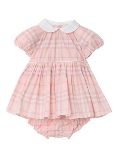 Burberry Babies' Checked Peter-pan-collar Dress Set (set Of Two) In Pink