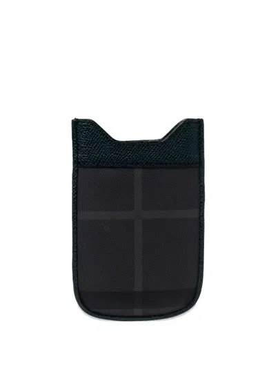 Pre-owned Burberry Checked Phone Pouch 120mm In Green