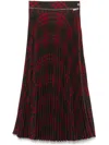 Burberry Pleated Check Midi Skirt In Red