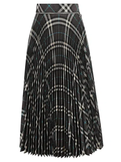 Burberry Women Long Multicolor Pleated Skirt With Check Motif In Wool Blend Woman