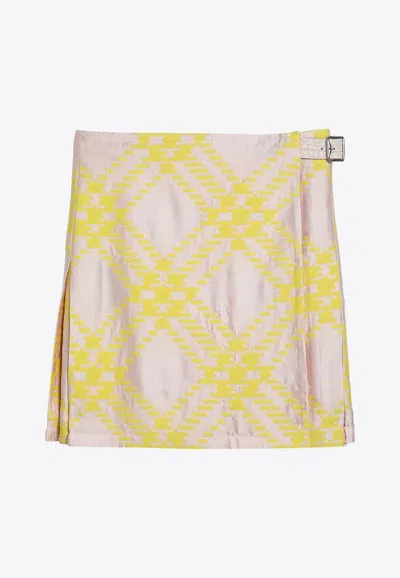 Burberry Checked Pleated Wrap Skirt In Pink