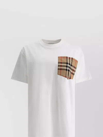 Burberry Checked Pocket Crew Neck Relaxed Fit T-shirts In White