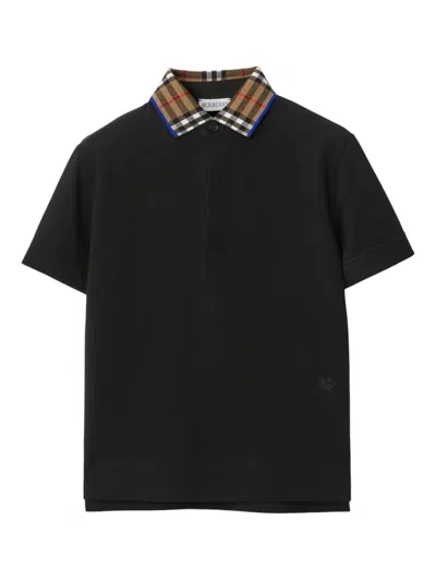 Burberry Kids' Checked Polo Shirt In Black