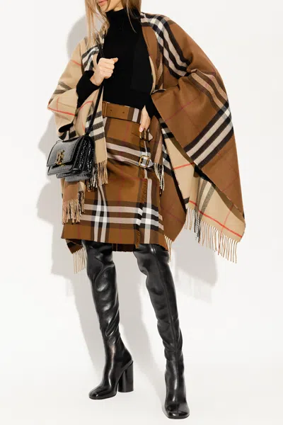 Burberry Checked Poncho In Brown