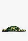 Burberry Check Pattern Thong Strap Open Toe Branded Footbed Flat In Green