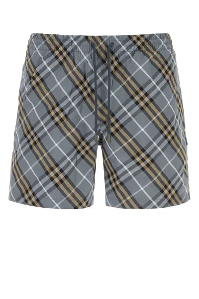 Burberry Checked Printed Nylon Swimming Shorts In Gray