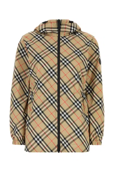 Burberry Checked Printed Polyester Jacket In Neutral