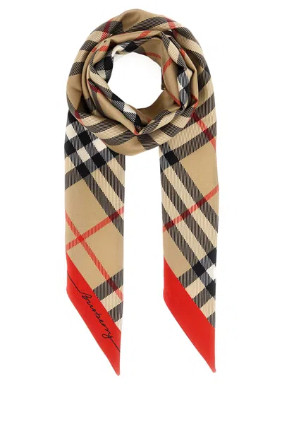 Burberry Checked Printed Silk Foulard Style Scarf 180 Cm X 8 Cm In Neutral