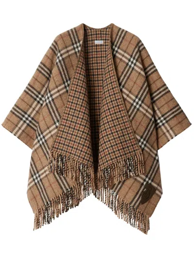 Burberry Checked Reversible Cape In Buzzard/sand