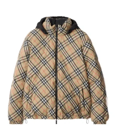 Burberry Checked Reversible Down Jacket In Neutral