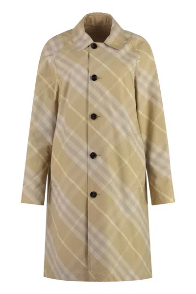 Burberry Stylish Checkered Reversible Trench-jacket For Women In Flax