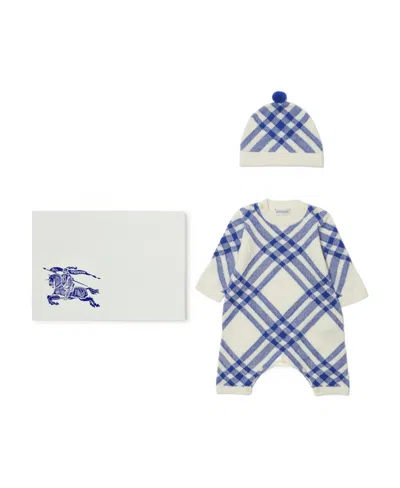 Burberry Checked Ribbed-knit Babygrow Set In White