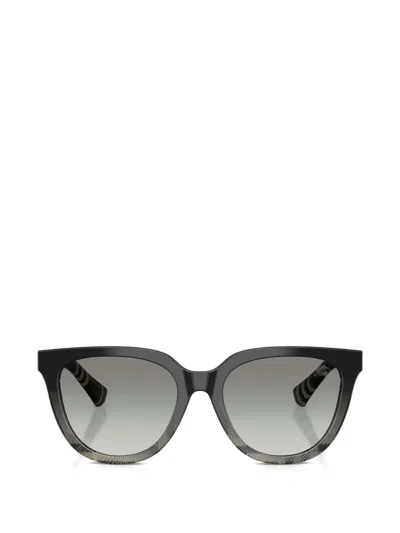 Burberry Checked Round-frame Sunglasses In Black