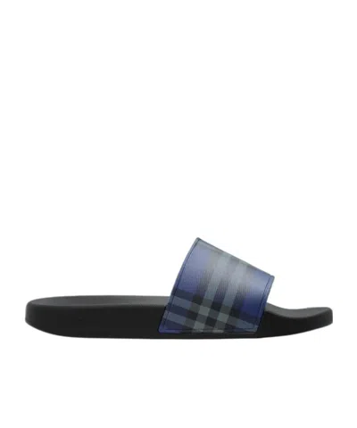 Burberry Checked Sandals In Blue