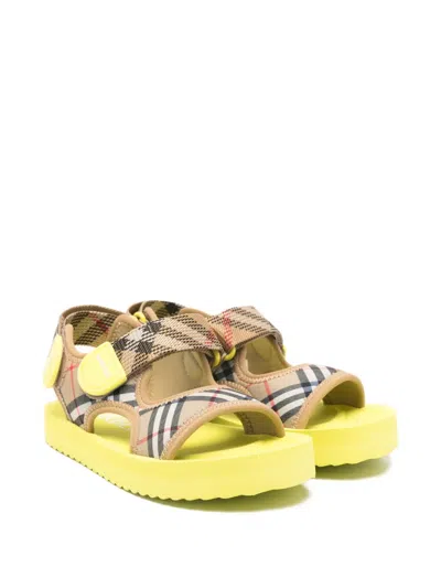 Burberry Kids' Checked Sandals In Gold
