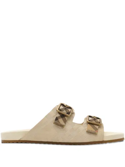 Burberry Check Suede Urchin Sandals In Neutral