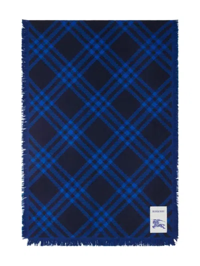 Burberry Checked Scarf In Ink/blue