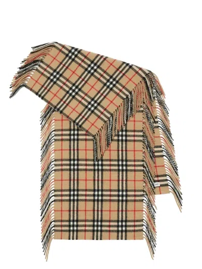Burberry Checked Scarf In Beige