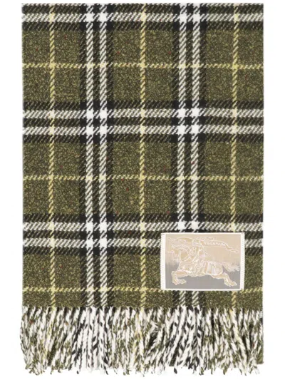 Burberry Checkered Logo Patch Fringed Scarf In Multi