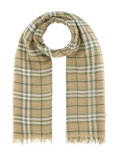 Burberry Checked Scarf In Nude