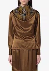 Burberry Checked Scarf Satin Top In Brown