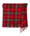 Burberry Fringed Checked Wool And Cashmere-blend Flannel Mini Wrap Skirt In Red