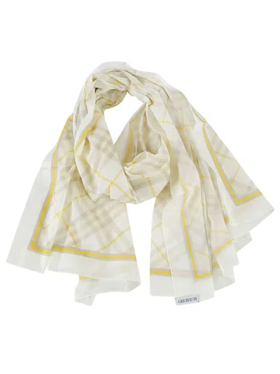 Burberry Checked Scarf In White