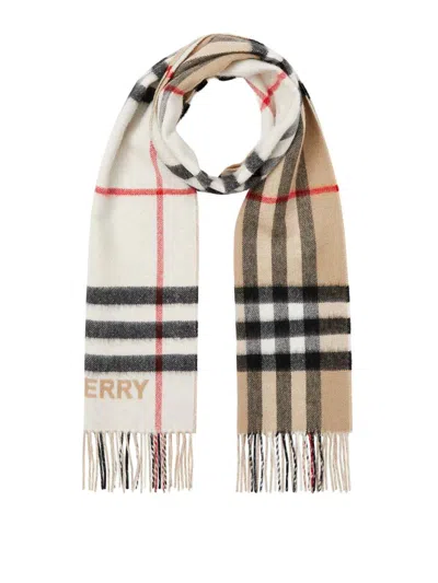 Burberry Checked Scarf In White