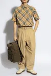 Burberry Short-sleeved Check Pattern Shirt With Button-down Collar In Beige