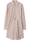 Burberry Check Belted Long-sleeve Mini Shirtdress In Rosa