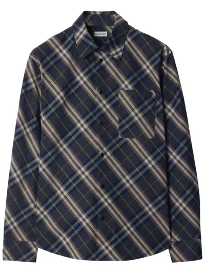 Burberry Checked Shirt In Blue