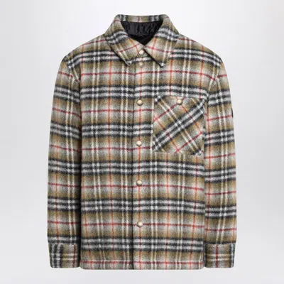 Burberry Beige Checked Wool Shirt Jacket Men In Multi