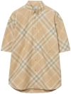 Burberry Logo Embroidery Check Shirt In Beige