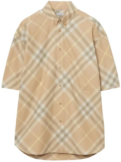 Burberry Checked Short Sleeve Shirt In Neutrals