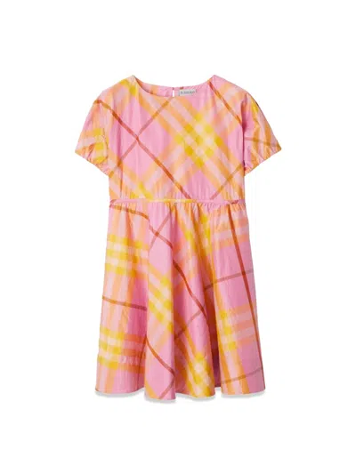 Burberry Checked Short Sleeved Dress In Pink
