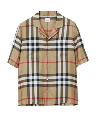 Burberry Silk Twill Bowling Shirt In Brown