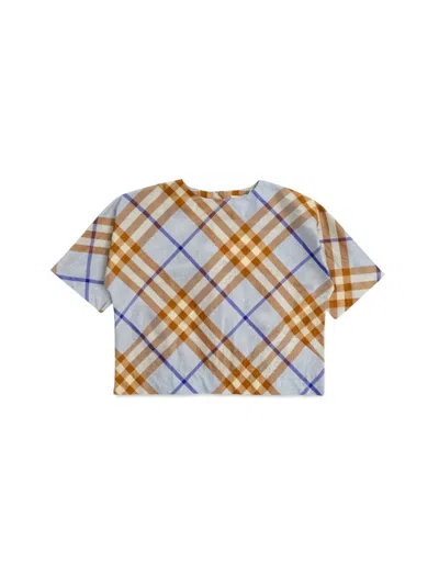 Burberry Mini Check Pattern Silk T-shirt For Boys In Blue