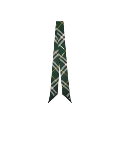 Burberry Green Skinny Check Silk Scarf In Ivy