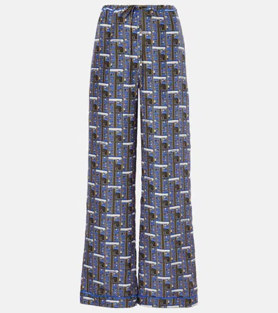 Burberry Checked Silk Straight Pants In Black