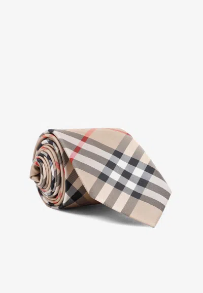 Burberry Checked Silk Tie In Brown