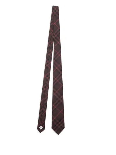 Burberry Checked Silk Tie In Brown