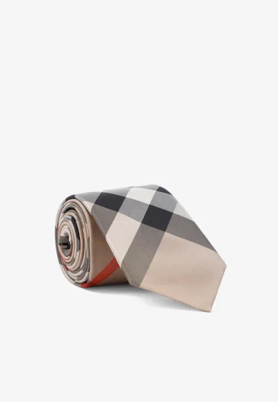 Burberry Checked Silk Tie In Sand