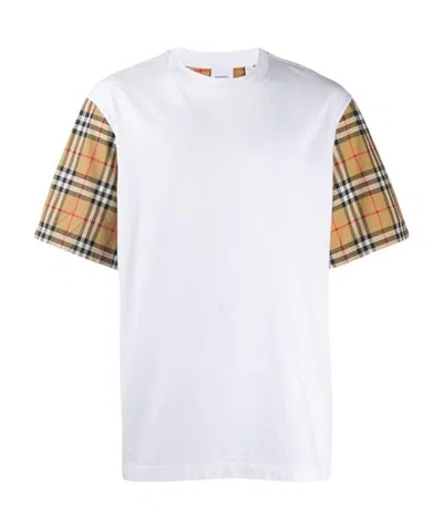 Burberry Women White T-shirt With Vintage Check Motif On The Sleeves In Cotton Woman