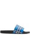 Burberry Checked Canvas Slides In Blue