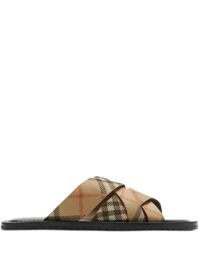 Burberry Pavilion Check Sandals In Beige