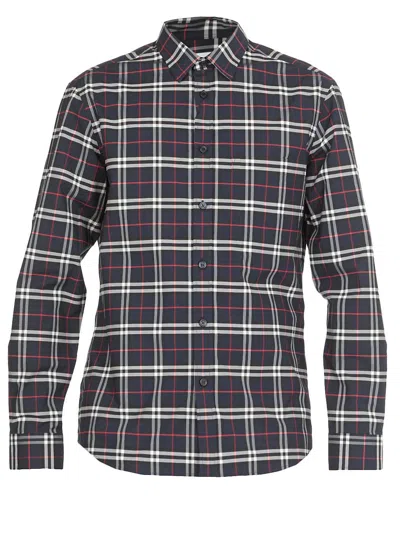 Burberry Checked Slim-fit Shirt In Blue