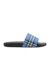 Burberry Check Pattern Flat Sole Slide Sandals In Blue