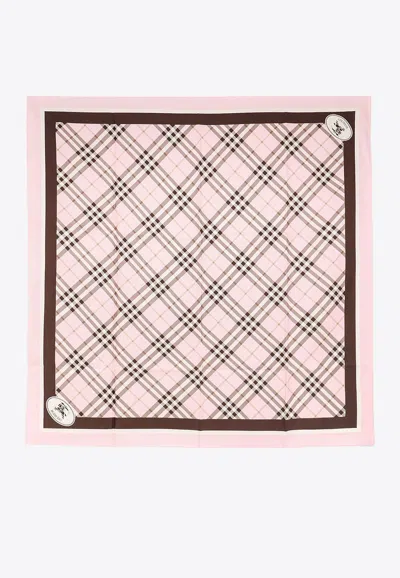 Burberry Checked Squared Scarf In Pink